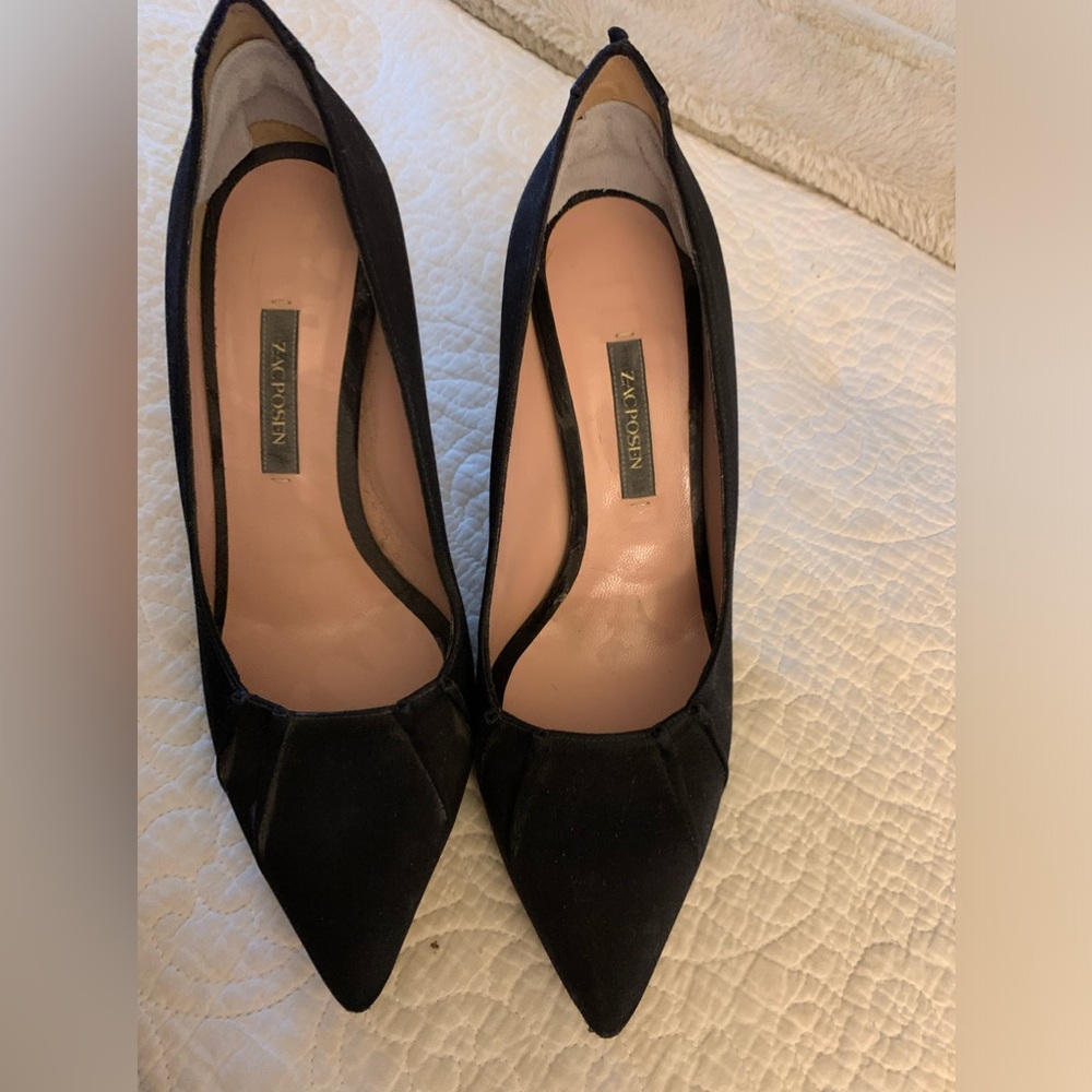 Zac Posen black satin pumps